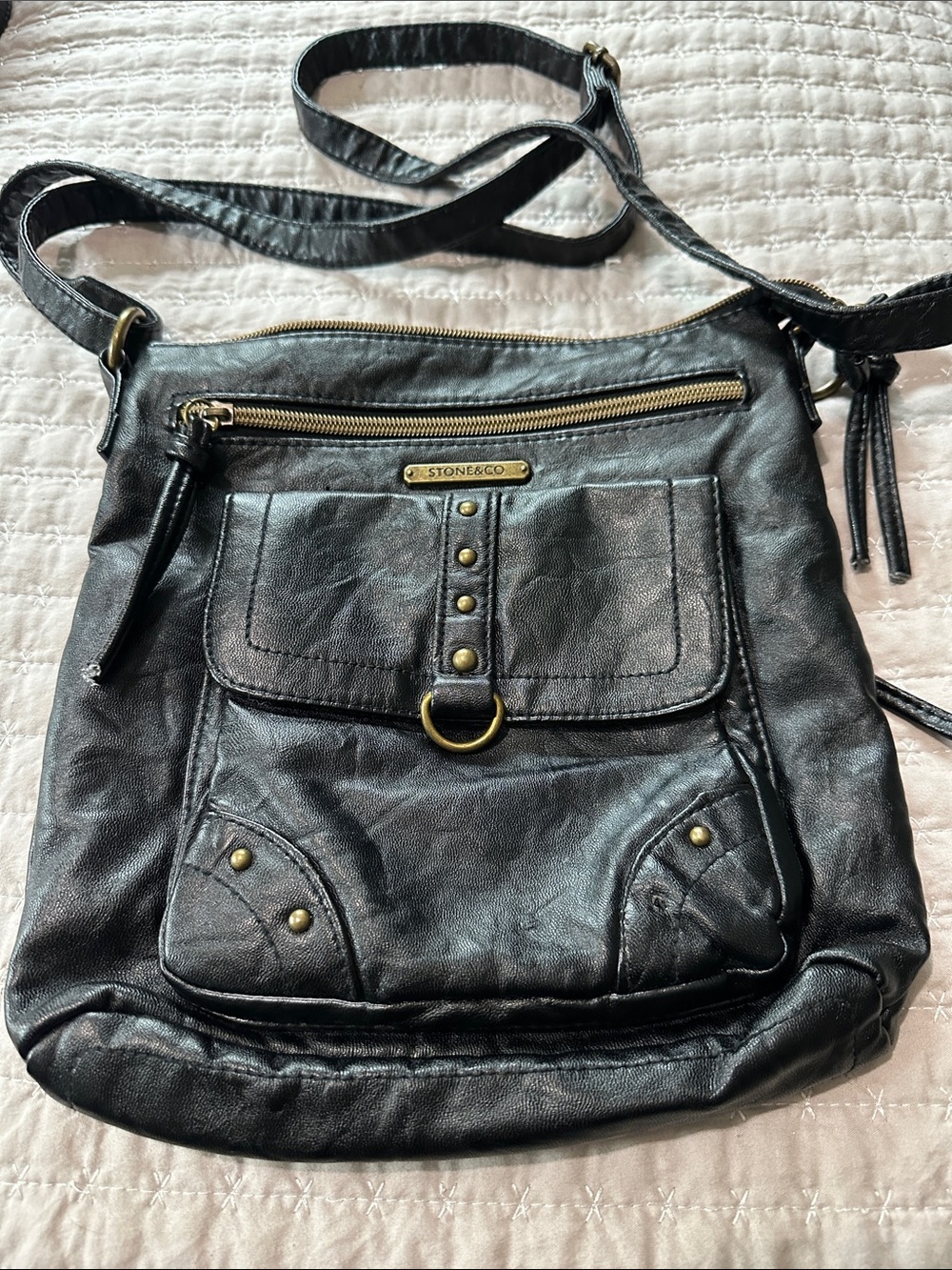 Stone & Co. Black Leather-Look Crossbody with Front Pocket